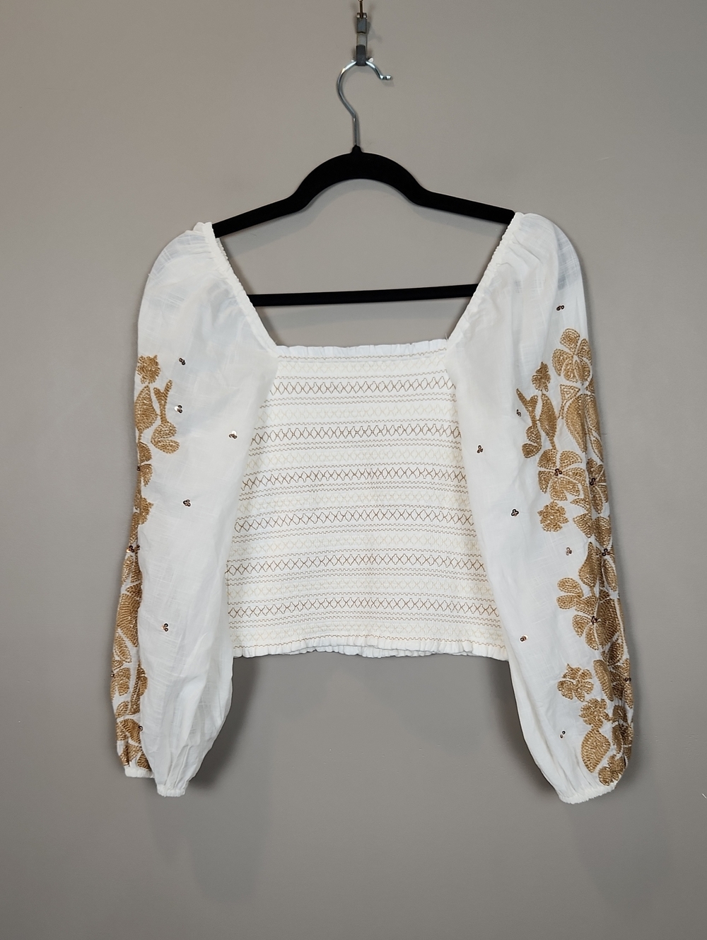 By Anthropologie Smocked Embroidered Square-Neck Blouse Size XS - Picture 12 of 12